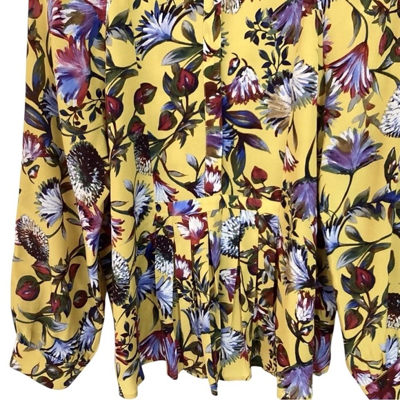 J. Crew Women’s Size Medium Golden Floral Silk Pleated Blouse Gold - Picture 5 of 9